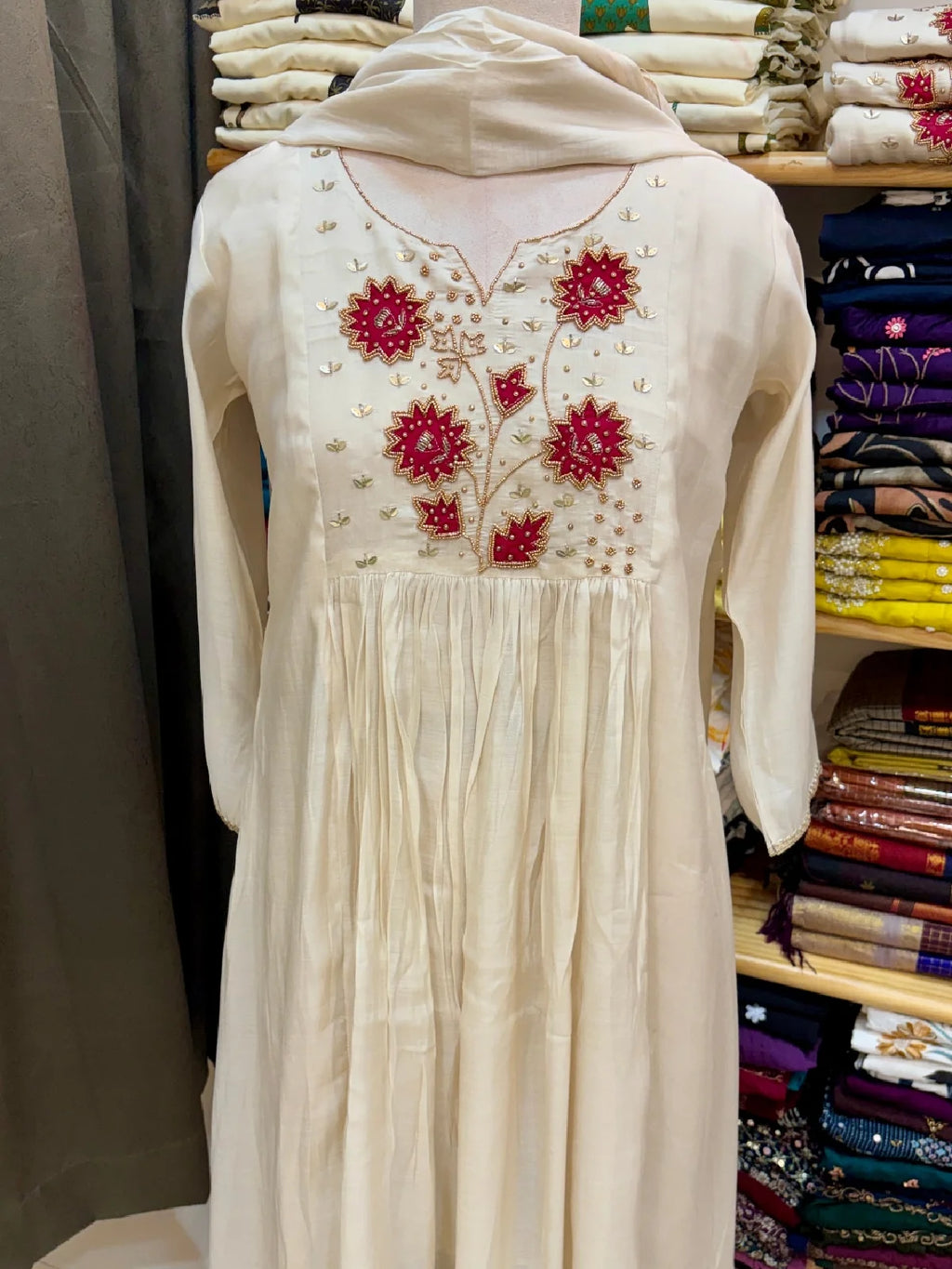 MUL CHANDERI THREE PC SALWAR SET