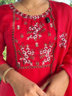 Elegant salwar suit in Netkota fabric with floral thread embroidary works.