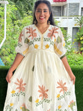 Pure cotton Aliacut kurti highlighted with thread embroidery.