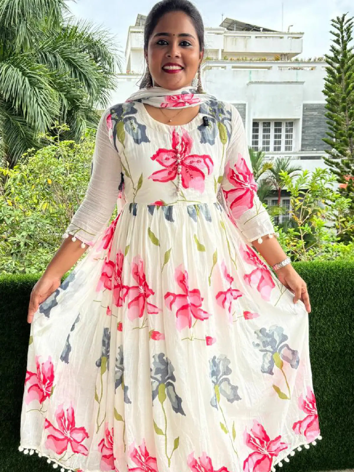 Floral Mulcotton Pleated Dress
