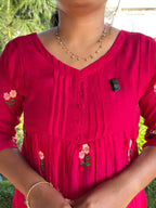Mul Chanderi Embroidered Kurtis